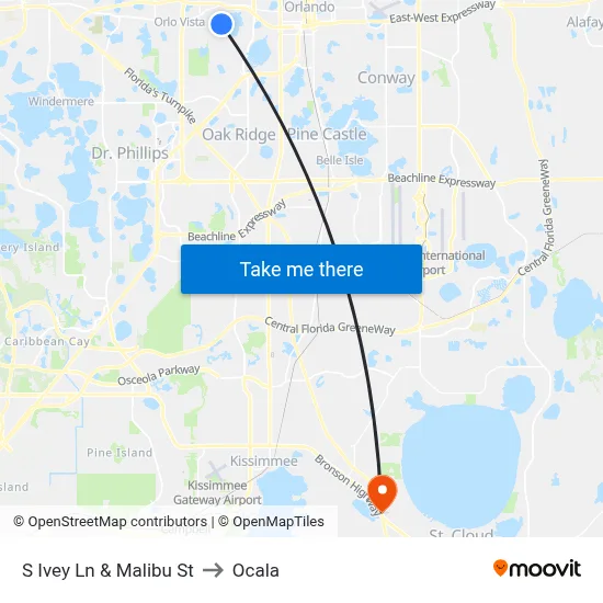 S Ivey Ln & Malibu St to Ocala map
