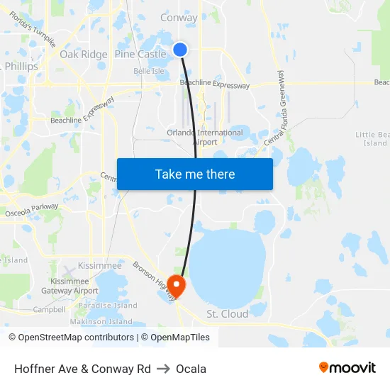 Hoffner Ave & Conway Rd to Ocala map