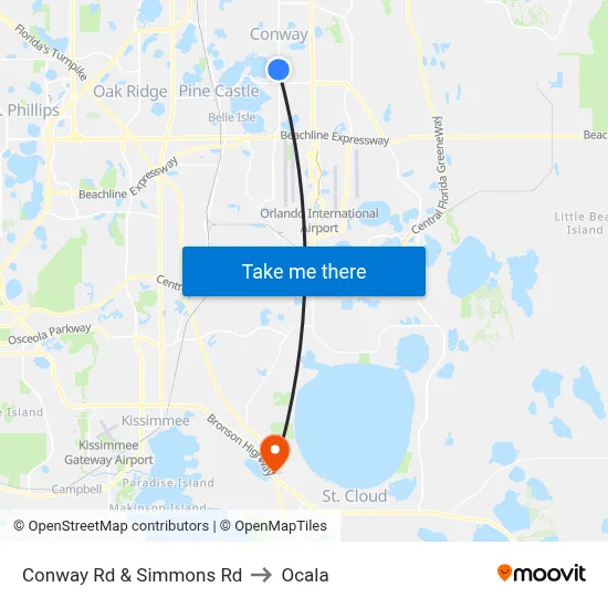 Conway Rd & Simmons Rd to Ocala map