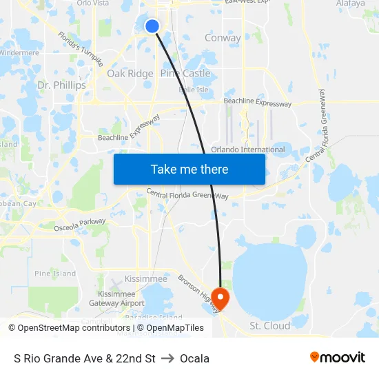 S Rio Grande Ave & 22nd St to Ocala map