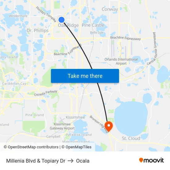 Millenia Blvd & Topiary Dr to Ocala map
