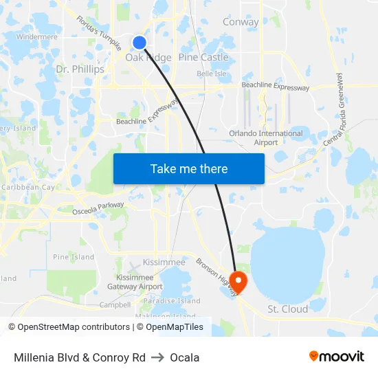 Millenia Blvd & Conroy Rd to Ocala map