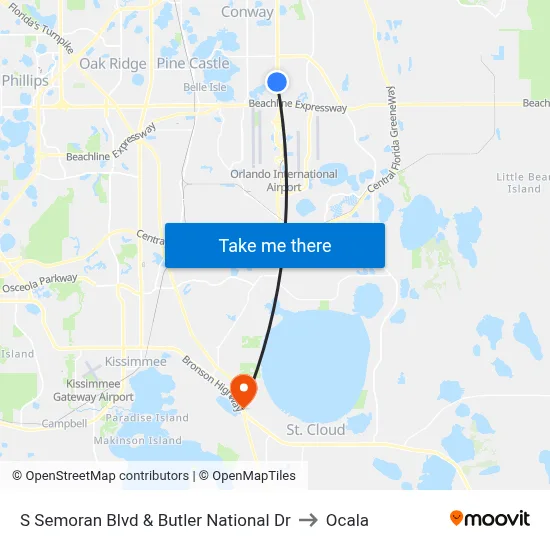 S Semoran Blvd & Butler National Dr to Ocala map