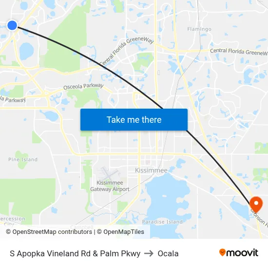S Apopka Vineland Rd & Palm Pkwy to Ocala map