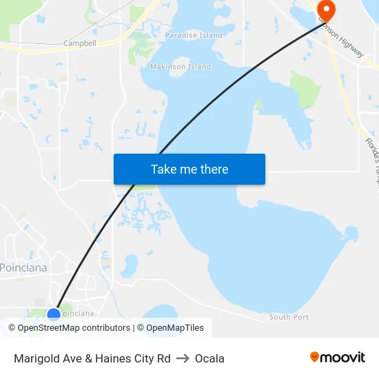 Marigold Ave & Haines City Rd to Ocala map