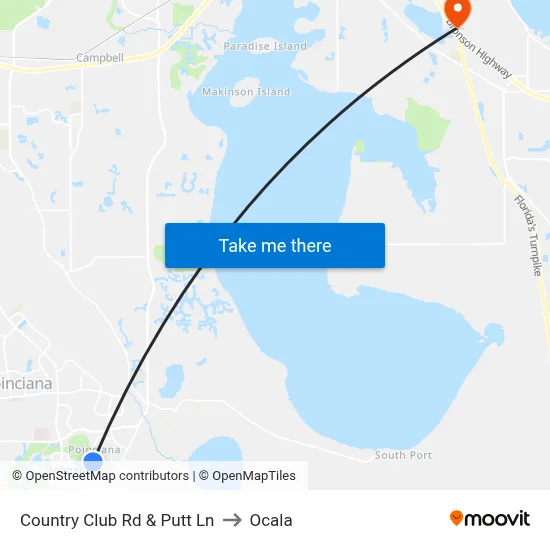 Country Club Rd & Putt Ln to Ocala map