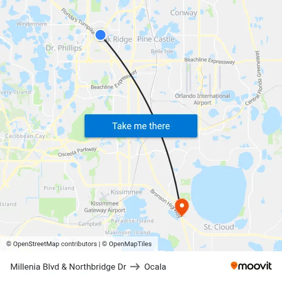 Millenia Blvd & Northbridge Dr to Ocala map