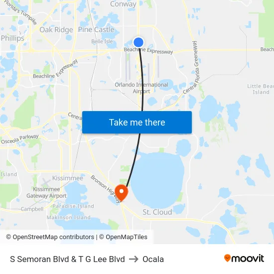 S Semoran Blvd & T G Lee Blvd to Ocala map