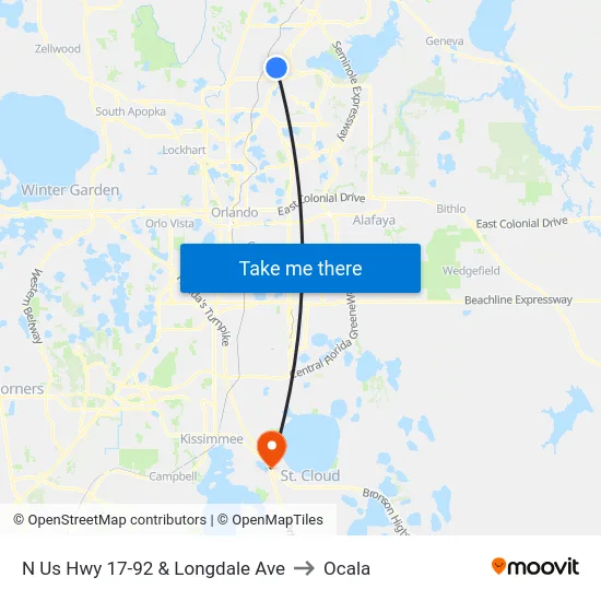 N Us Hwy 17-92 & Longdale Ave to Ocala map