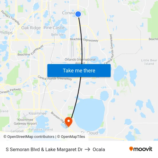 S Semoran Blvd & Lake Margaret Dr to Ocala map