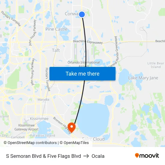 S Semoran Blvd & Five Flags Blvd to Ocala map