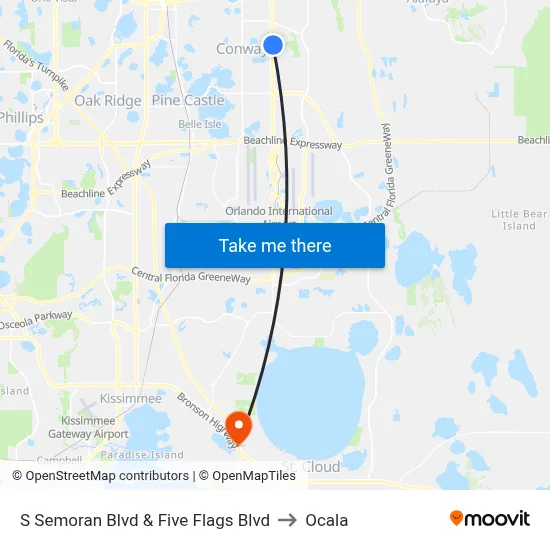 S Semoran Blvd & Five Flags Blvd to Ocala map