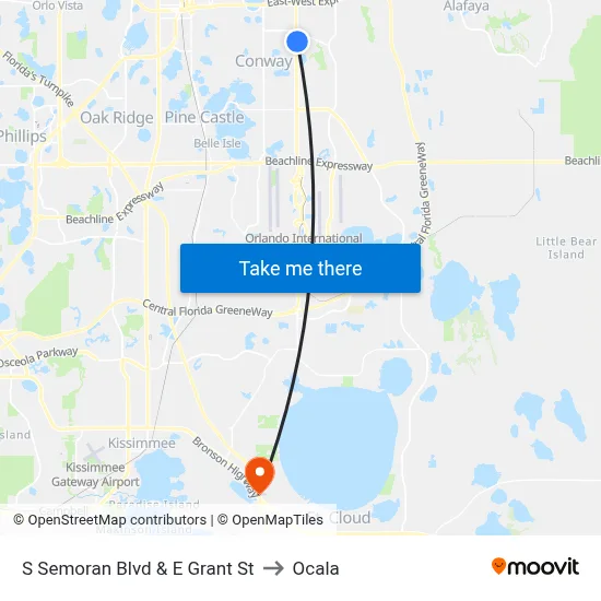 S Semoran Blvd & E Grant St to Ocala map