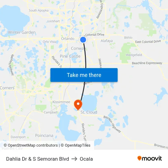 Dahlia Dr & S Semoran Blvd to Ocala map