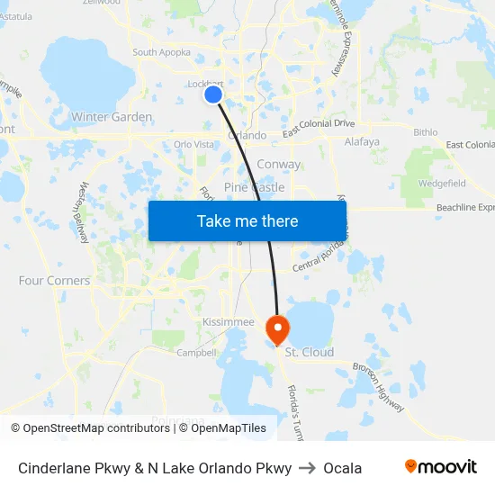 Cinderlane Pkwy & N Lake Orlando Pkwy to Ocala map