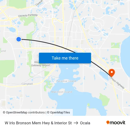 W Irlo Bronson Mem Hwy & Interior St to Ocala map