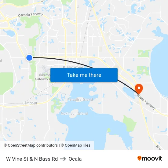 W Vine St & N Bass Rd to Ocala map