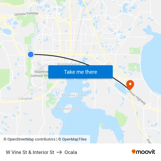 W Vine St & Interior St to Ocala map