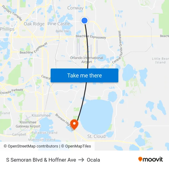 S Semoran Blvd & Hoffner Ave to Ocala map