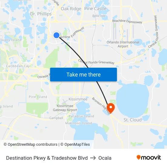 Destination Pkwy And Tradeshow Blvd to Ocala map