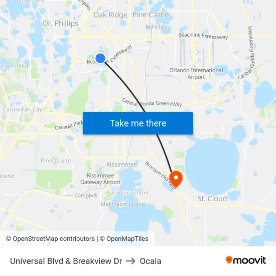 Universal Blvd & Breakview Dr to Ocala map