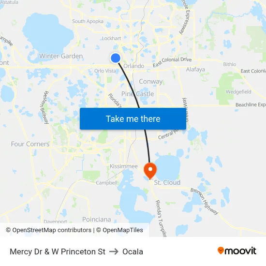 Mercy Dr & W Princeton St to Ocala map