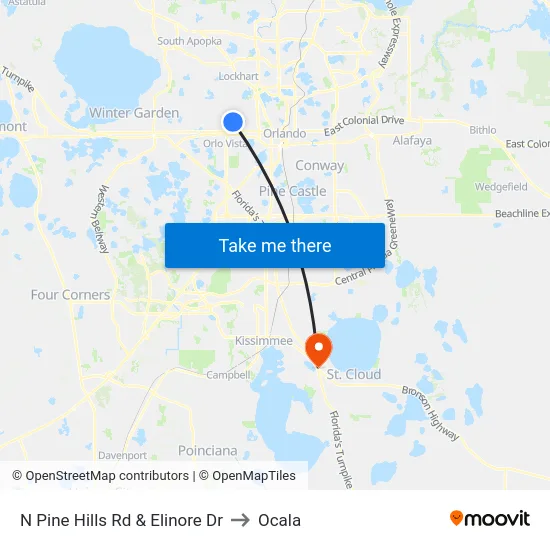 N Pine Hills Rd & Elinore Dr to Ocala map