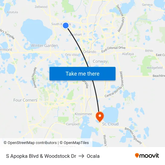 S Apopka Blvd & Woodstock Dr to Ocala map