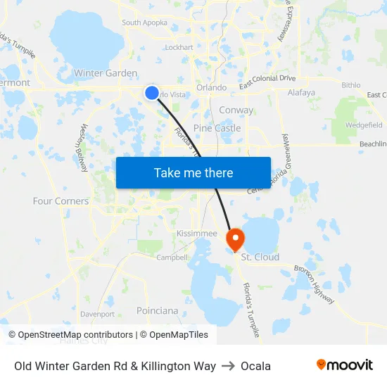 Old Winter Garden Rd & Killington Way to Ocala map