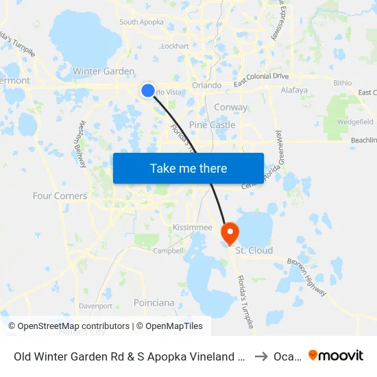 Old Winter Garden Rd & S Apopka Vineland Rd to Ocala map