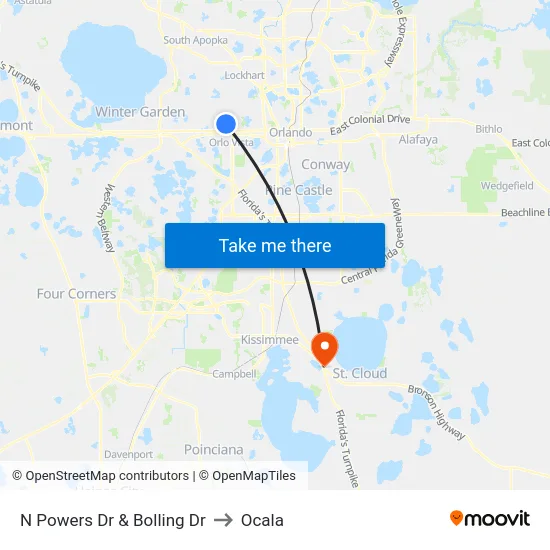 N Powers Dr & Bolling Dr to Ocala map