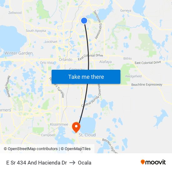 E Sr 434 And Hacienda Dr to Ocala map