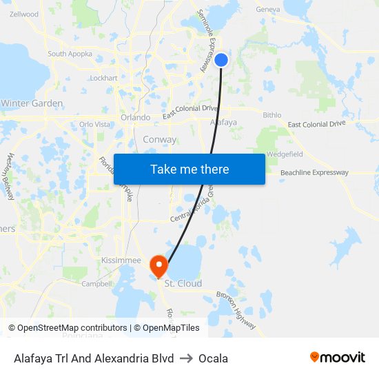 Alafaya Trl And Alexandria Blvd to Ocala map