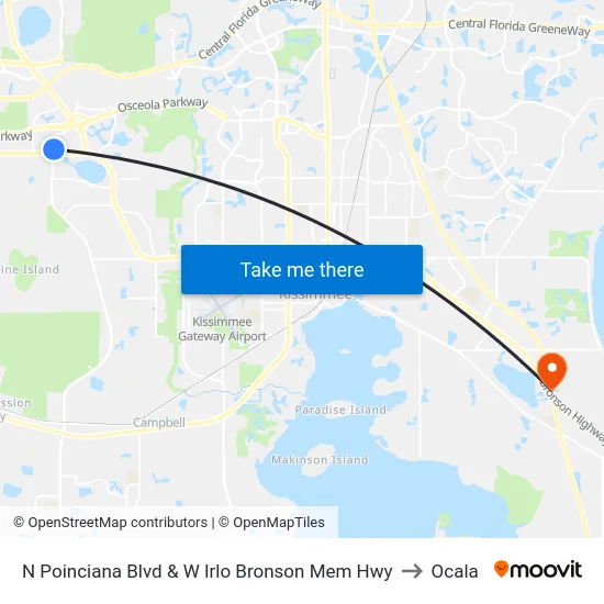 N Poinciana Blvd & W Irlo Bronson Mem Hwy to Ocala map