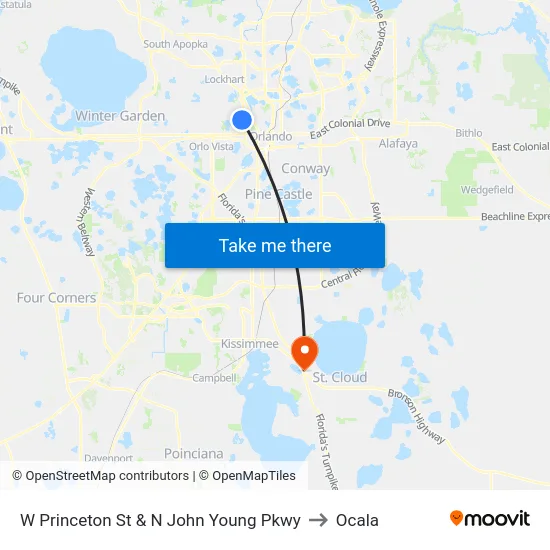 W Princeton St & N John Young Pkwy to Ocala map
