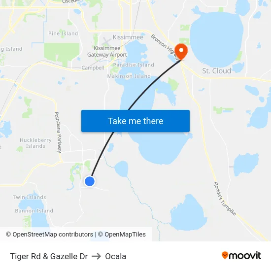 Tiger Rd & Gazelle Dr to Ocala map