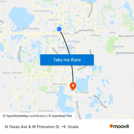 N Texas Ave & W Princeton St to Ocala map