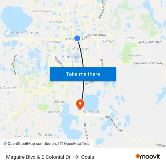 Maguire Blvd & E Colonial Dr to Ocala map
