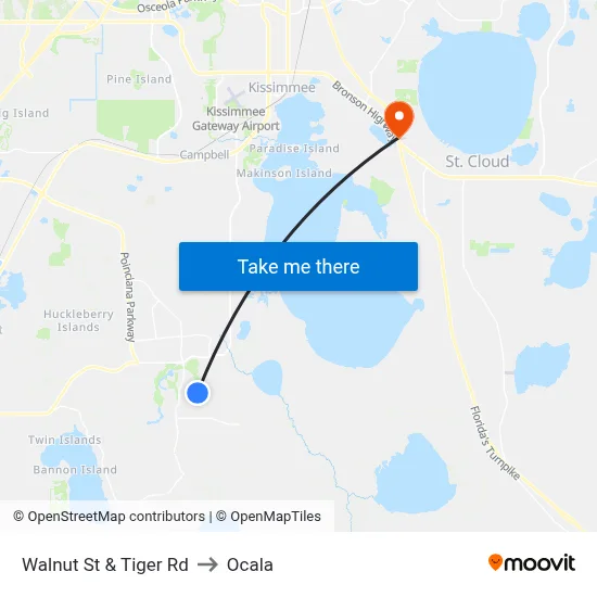 Walnut St & Tiger Rd to Ocala map