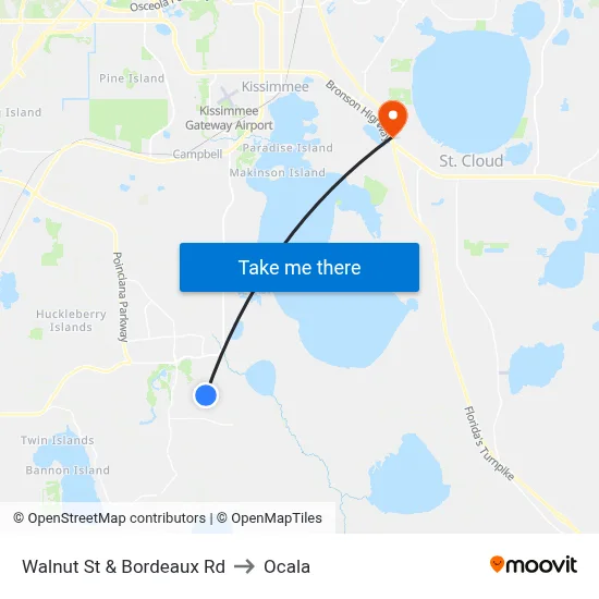 Walnut St & Bordeaux Rd to Ocala map