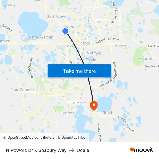 N Powers Dr & Seabury Way to Ocala map