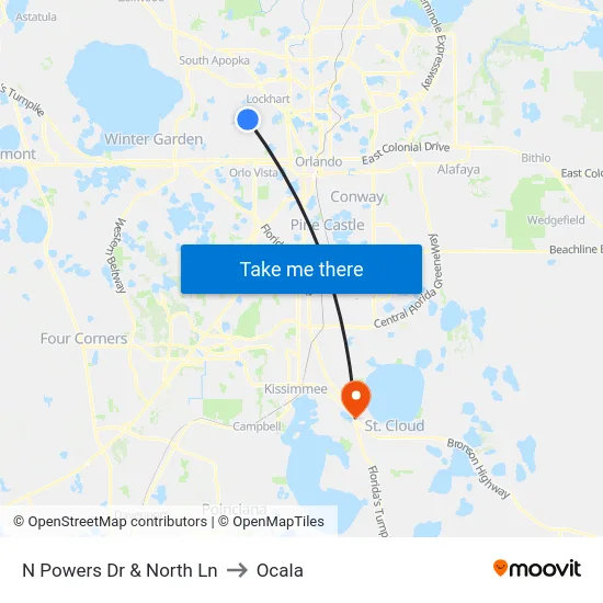 N Powers Dr & North Ln to Ocala map
