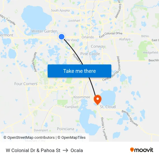 W Colonial Dr & Pahoa St to Ocala map