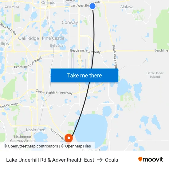 Lake Underhill Rd & Adventhealth East to Ocala map
