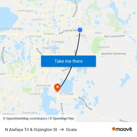 N Alafaya Trl & Orpington St to Ocala map