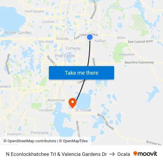 N Econlockhatchee Trl & Valencia Gardens Dr to Ocala map