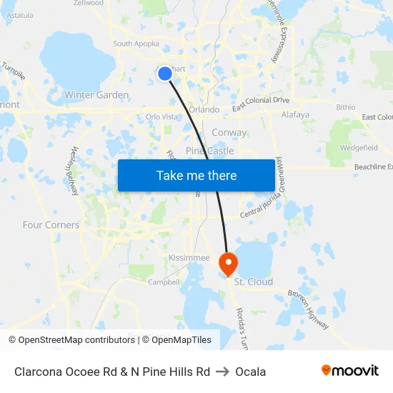 Clarcona Ocoee Rd & N Pine Hills Rd to Ocala map