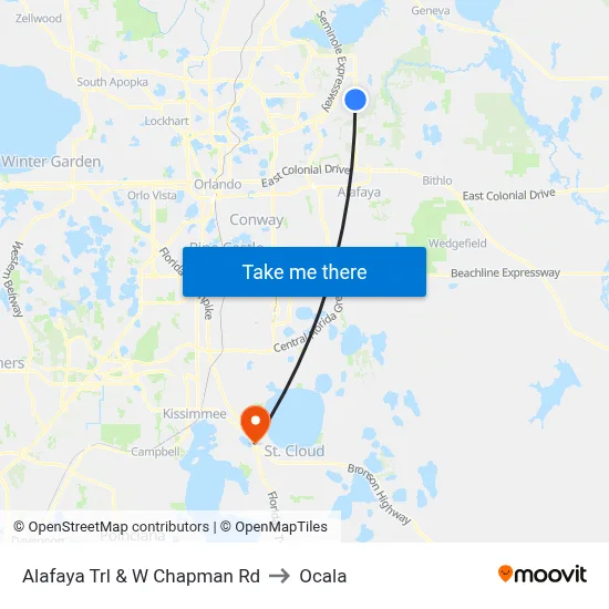 Alafaya Trl & W Chapman Rd to Ocala map