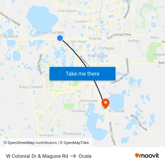 W Colonial Dr & Maguire Rd to Ocala map
