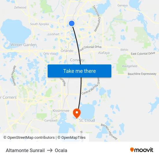 Altamonte  Sunrail to Ocala map